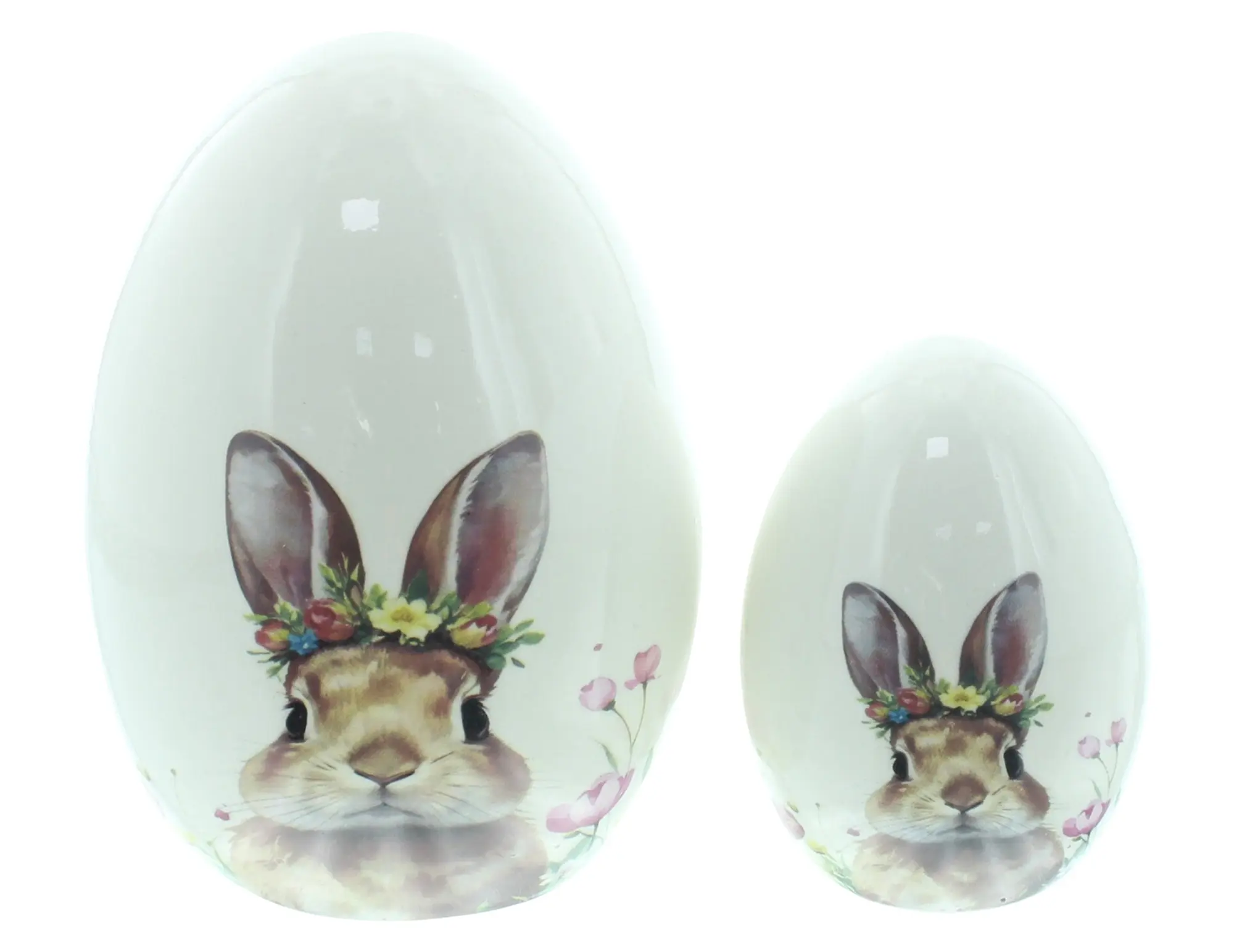 Osterei "Häschen mit Blumenkranz", 2er Set  im Frank Flechtwaren Online Shop für Ostereier kaufen
