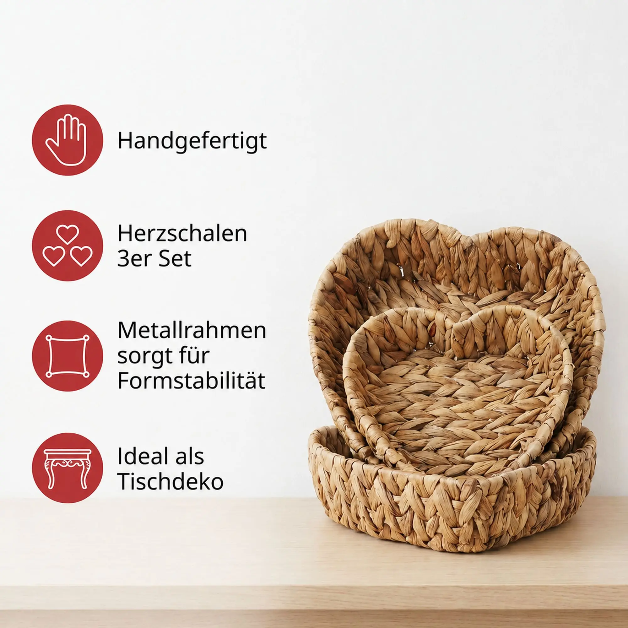 Schale "Herz", 3er Set  im Frank Flechtwaren Online Shop für Herzflattern kaufen