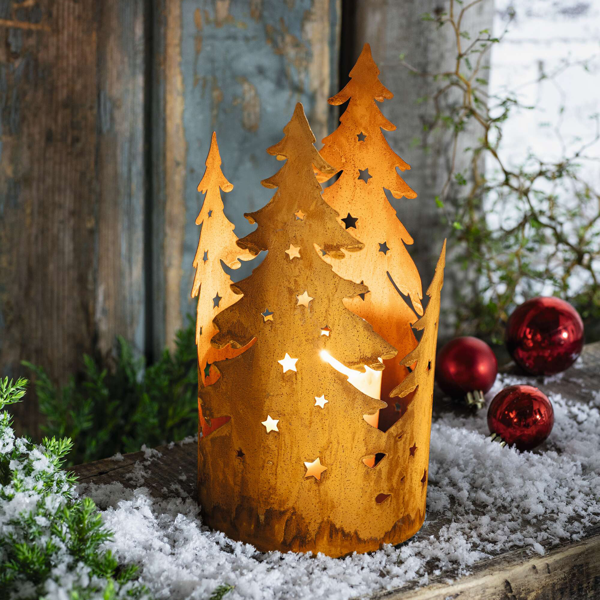 Windlicht "Tannen"  im Frank Flechtwaren Online Shop für Weihnachten kaufen