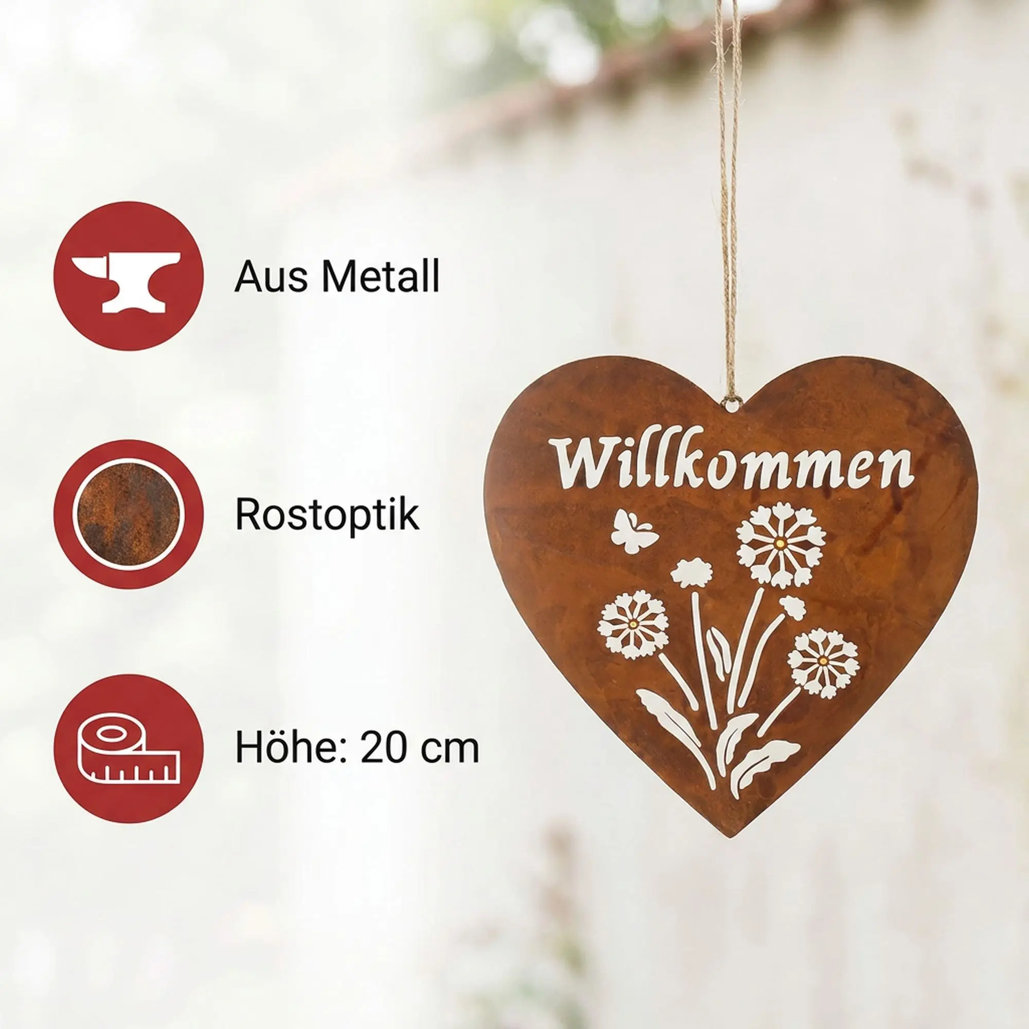 Herzhänger "Willkommen"  im Frank Flechtwaren Online Shop für Herzflattern kaufen
