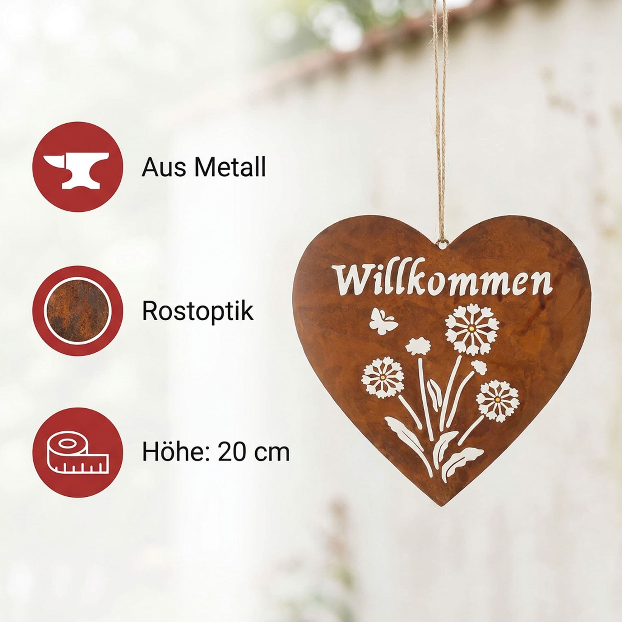Herzhänger "Willkommen"  im Frank Flechtwaren Online Shop für Dekohänger kaufen