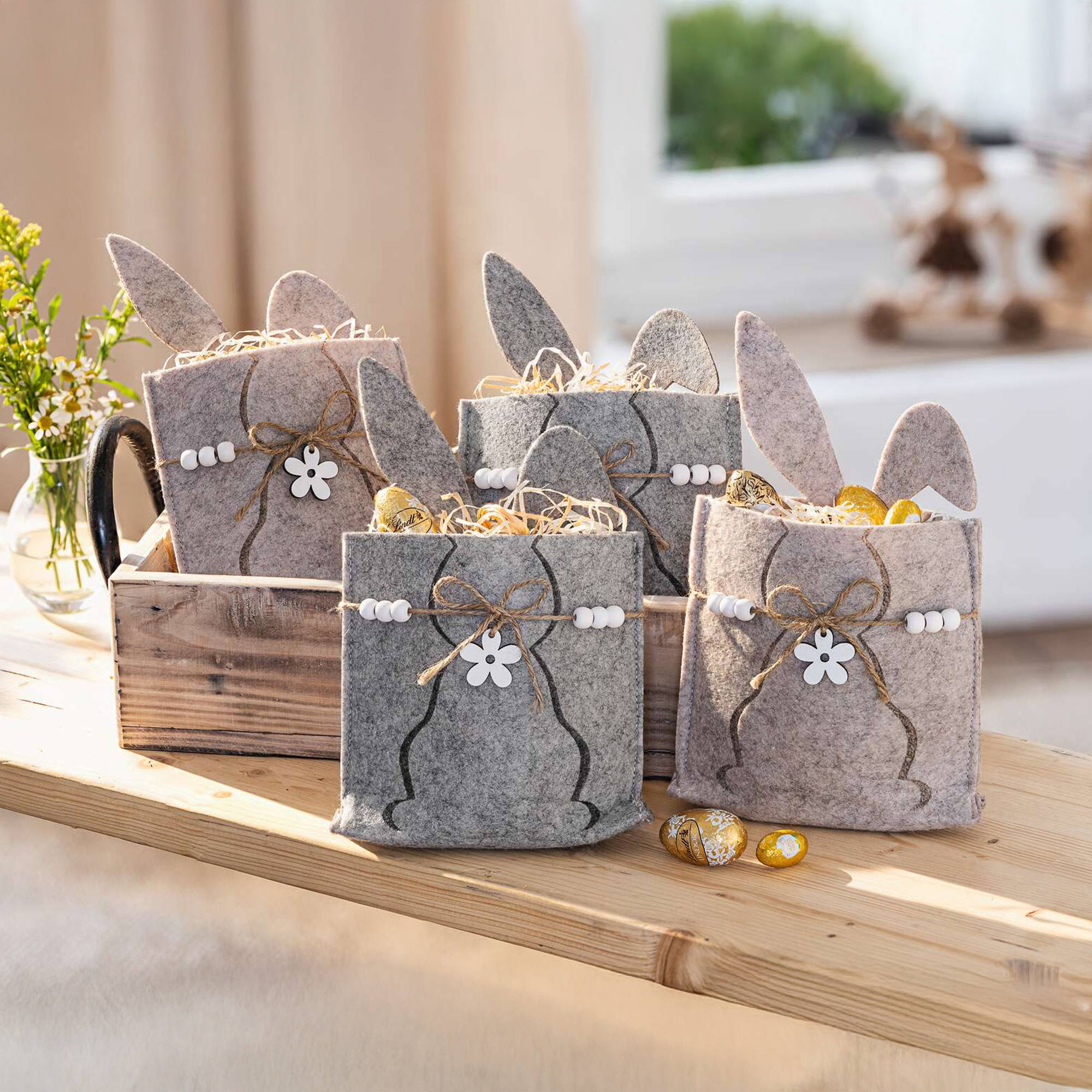Filzbeutel "Osterhase", 4er Set  im Frank Flechtwaren Online Shop kaufen