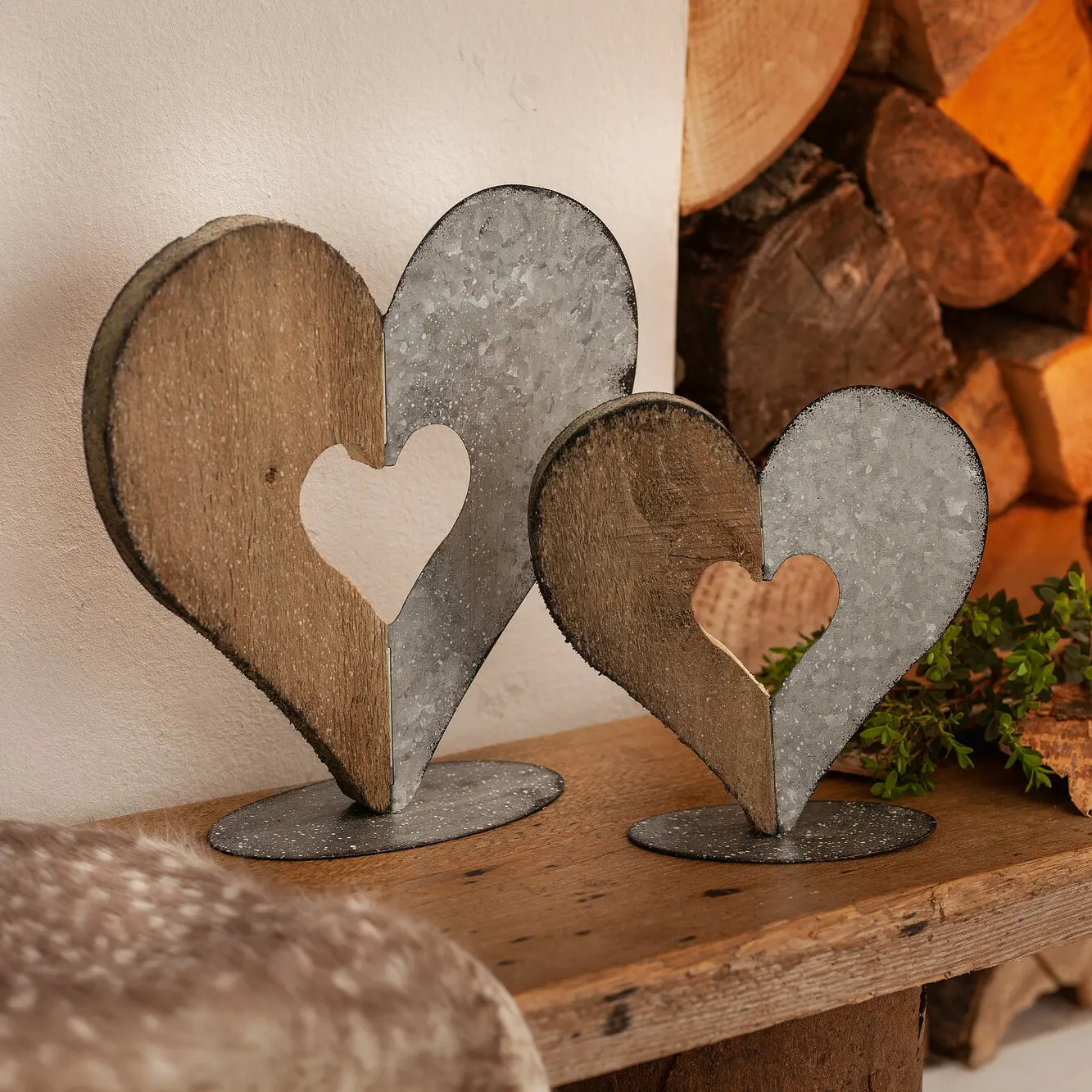 Herzdeko "Materialmix", 2er Set  im Frank Flechtwaren Online Shop kaufen
