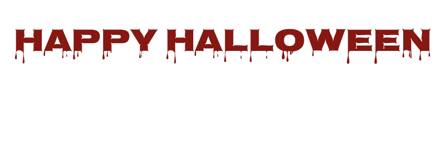 Halloween-Deko: roter Happy-Halloween-Schriftzug auf hellem Hintergrund als gruselige Herbstdekoration