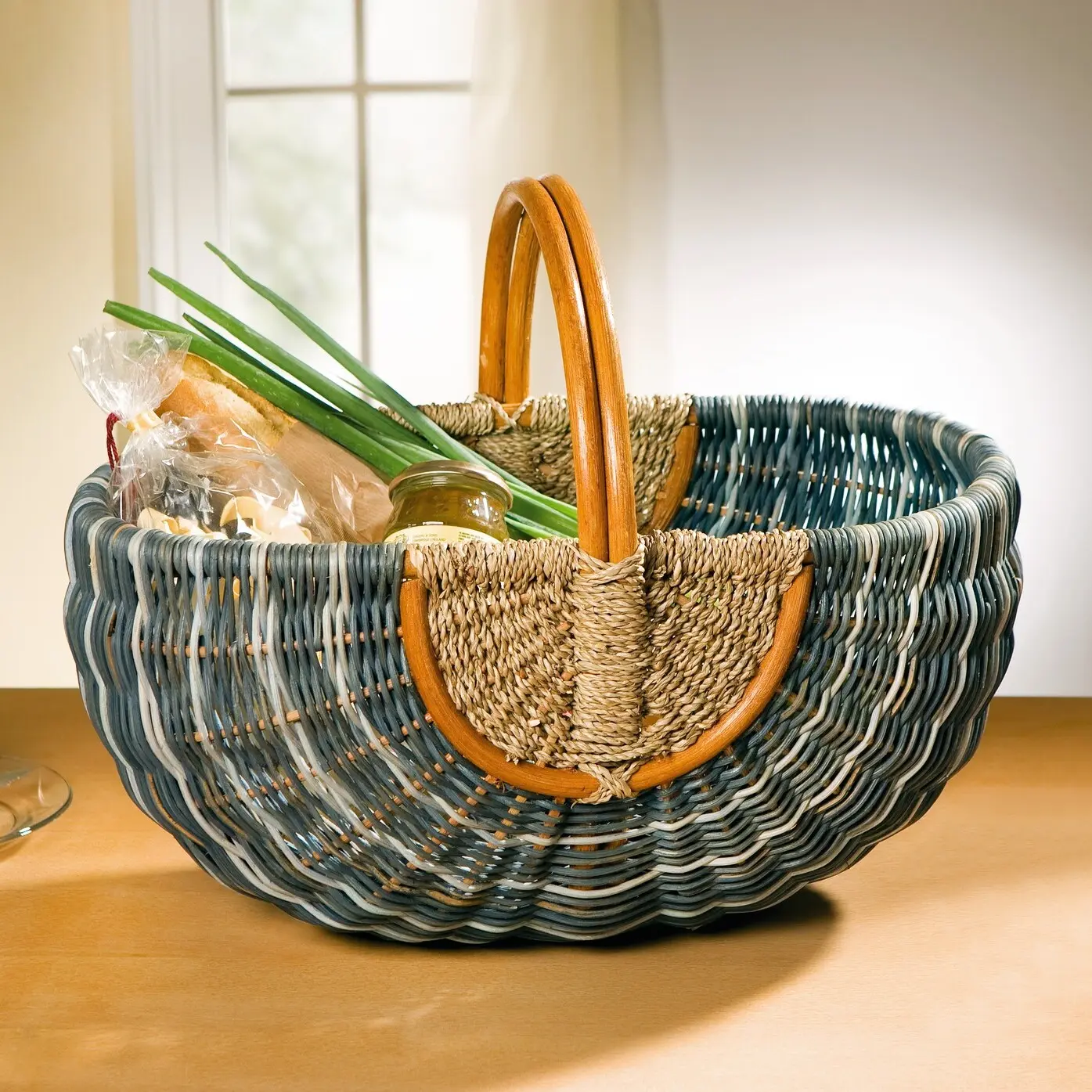 Einkaufskorb "Blau/Natur"  im Frank Flechtwaren Online Shop kaufen