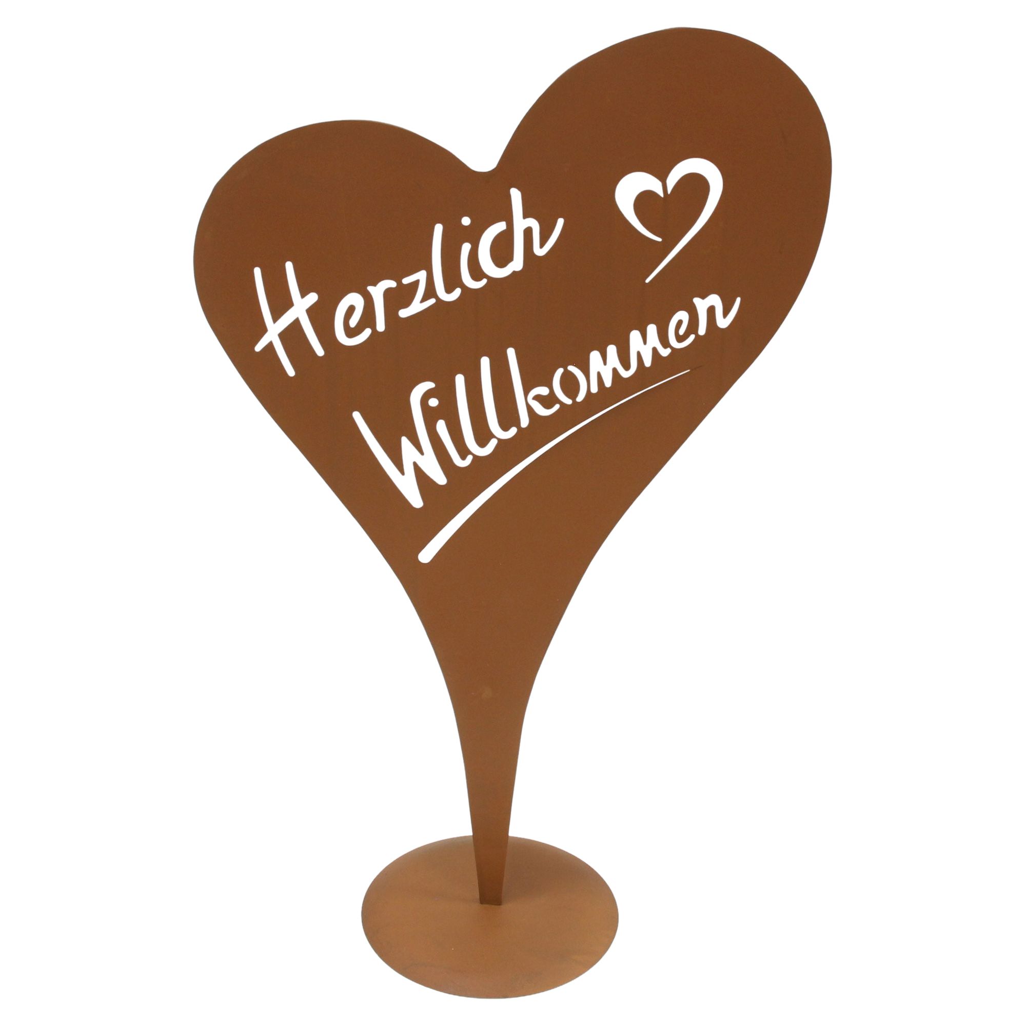 Herz "Herzlich Willkommen"  im Frank Flechtwaren Online Shop für Gartendeko kaufen