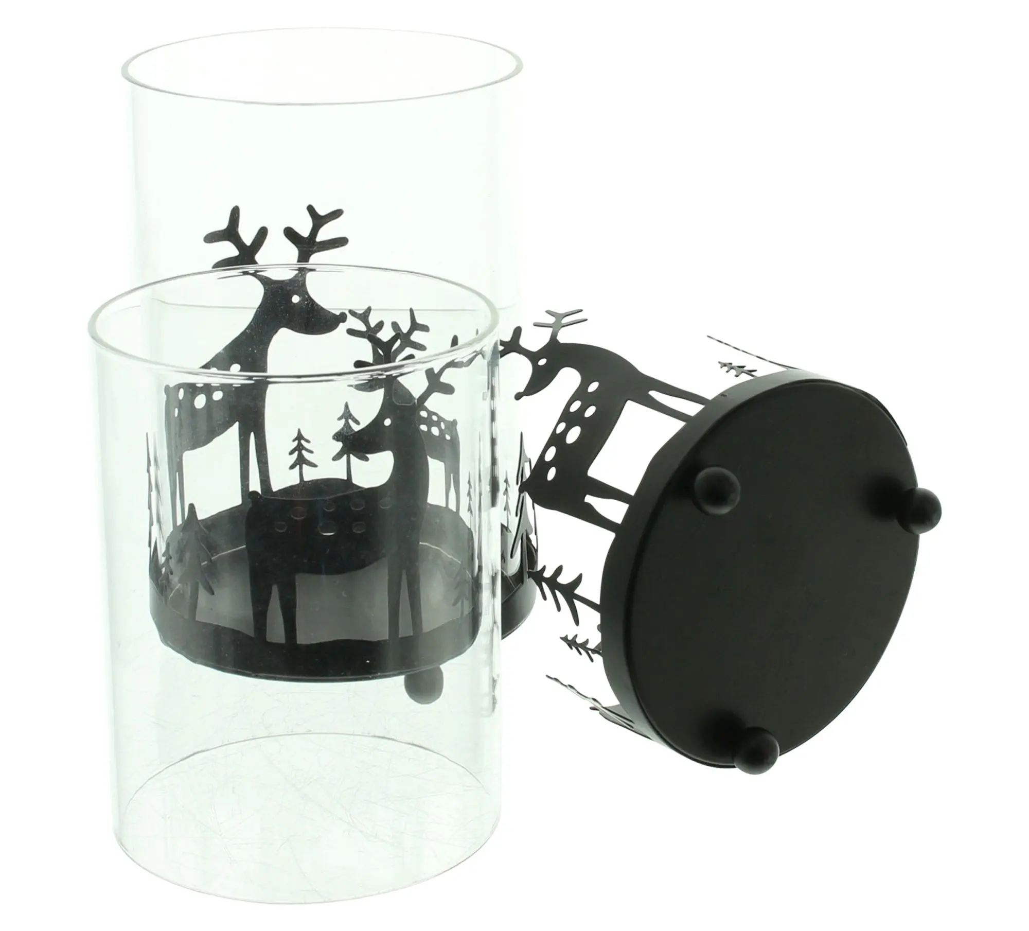 Windlicht "Rentier im Wald", 2er Set  im Frank Flechtwaren Online Shop für Windlichter kaufen