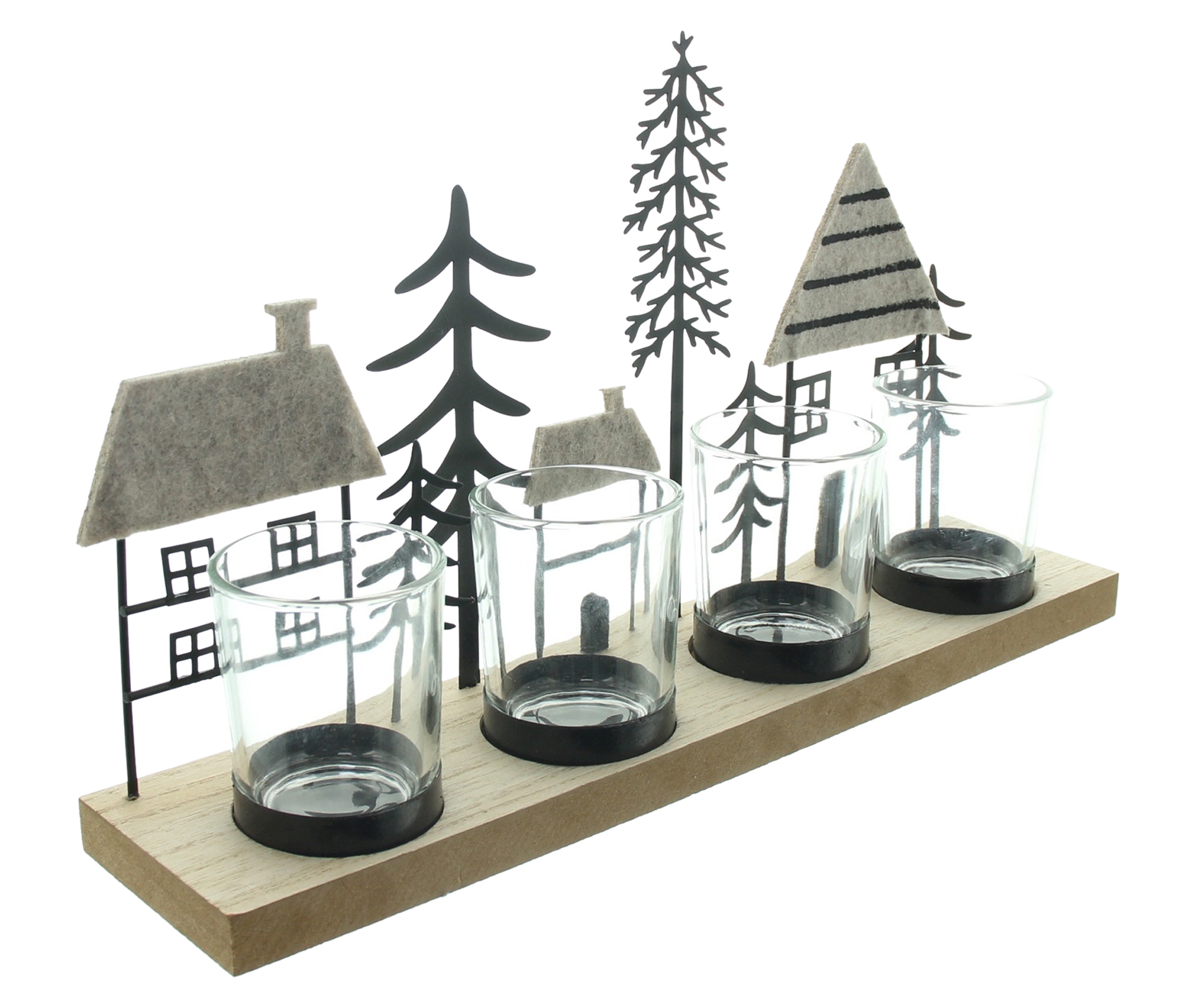 Teelichtboard "Tannen &amp; Häuser"  im Frank Flechtwaren Online Shop für Weihnachten kaufen