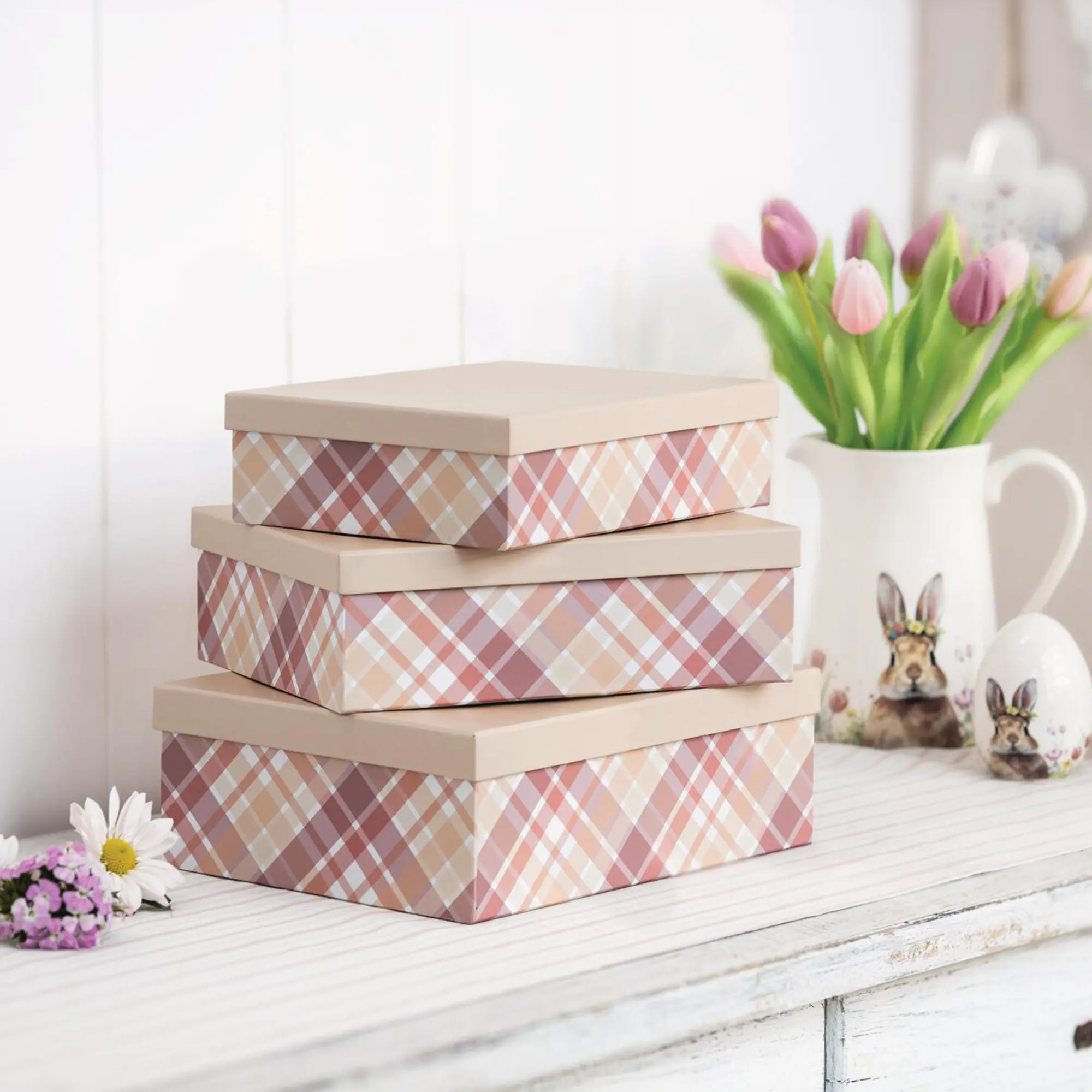 Geschenkbox "Kariert", 3er Set  im Frank Flechtwaren Online Shop kaufen