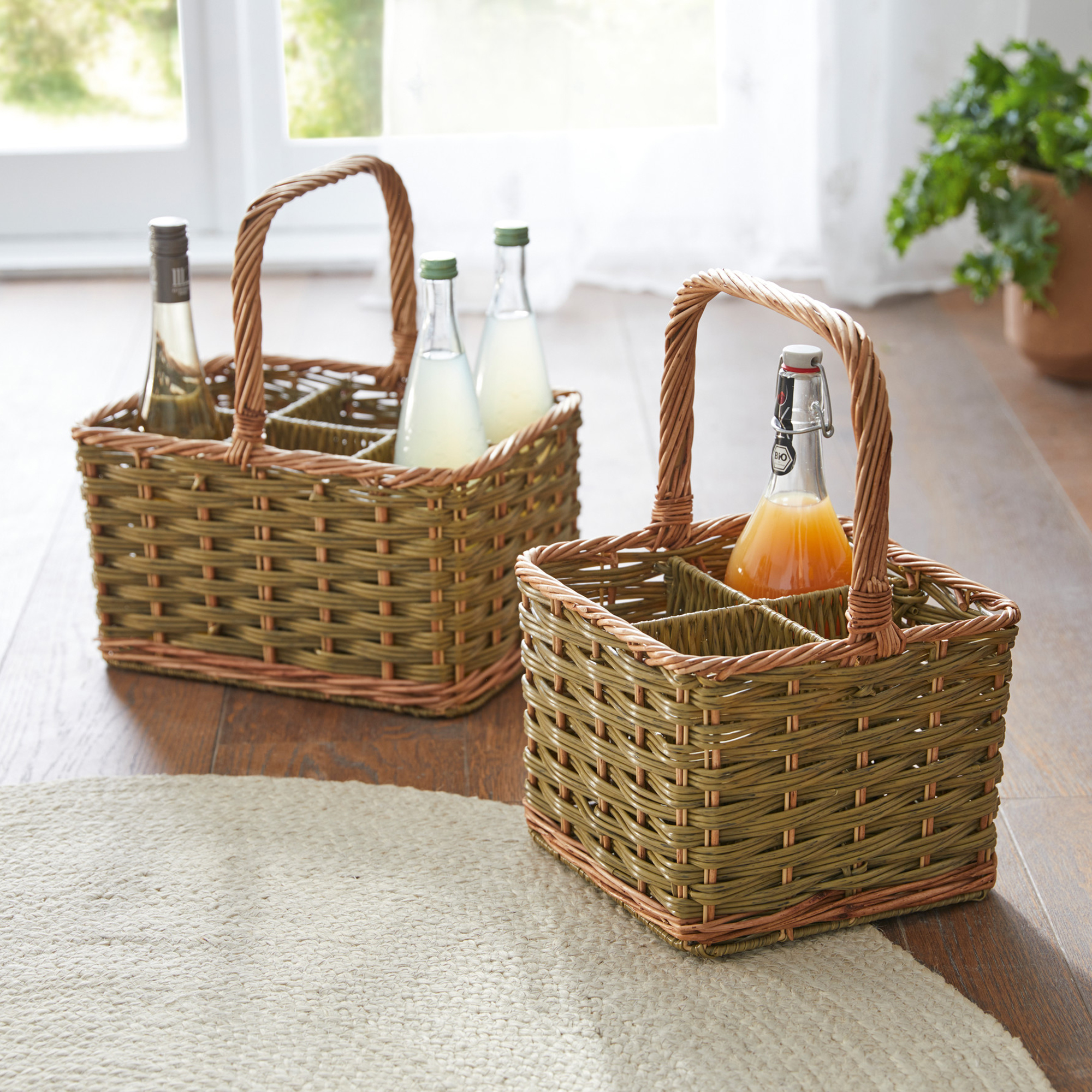 Flaschenkorb "Washed Green", für 4 Flaschen  im Frank Flechtwaren Online Shop kaufen
