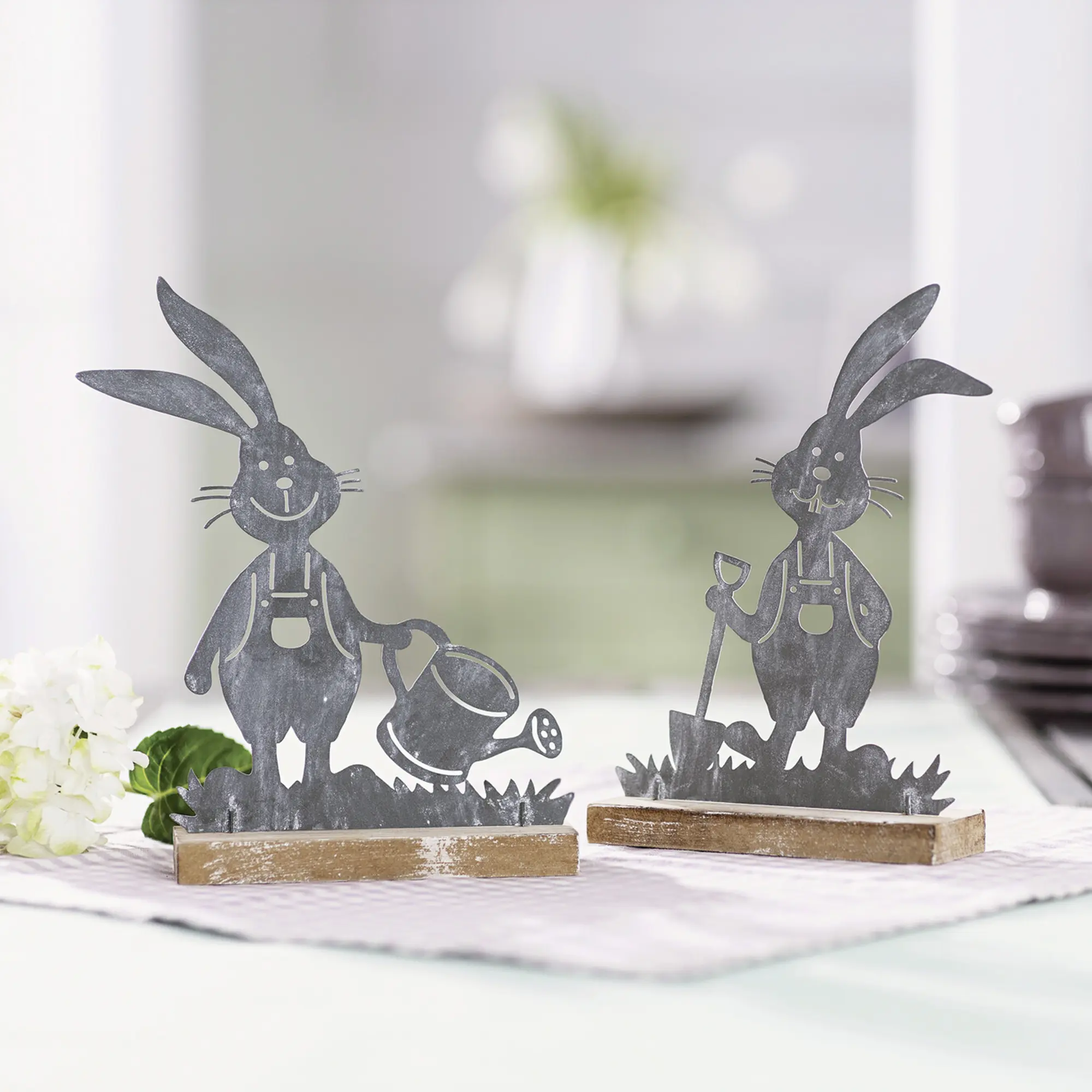 Hase "Gartenarbeit", 2er Set  im Frank Flechtwaren Online Shop kaufen