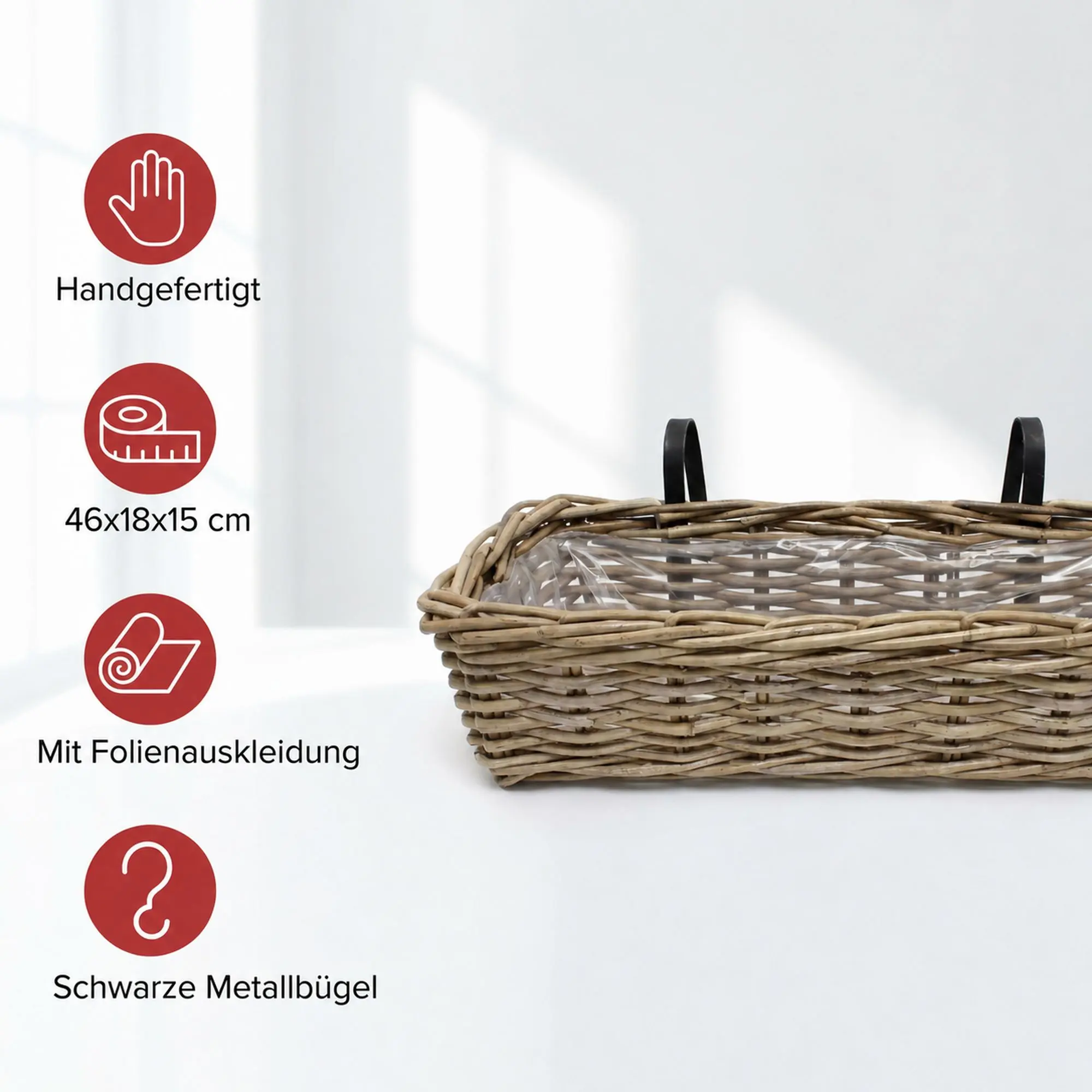 Balkonpflanzer "Rattan", mittel  im Frank Flechtwaren Online Shop für Magie des Sommers kaufen