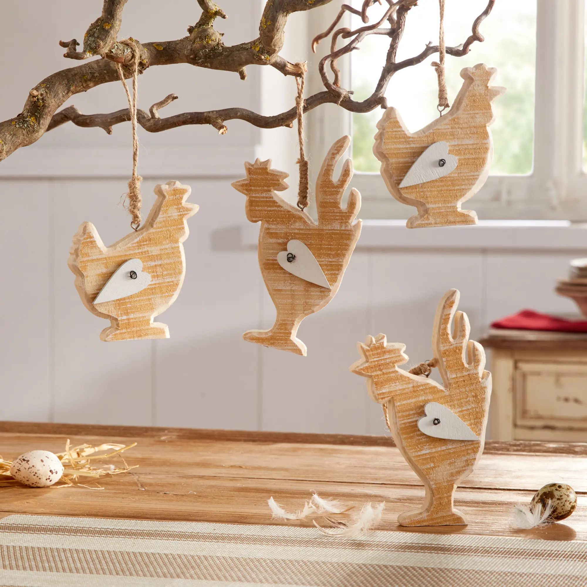 Hänger "Huhn &amp; Hahn", 4er Set  im Frank Flechtwaren Online Shop kaufen