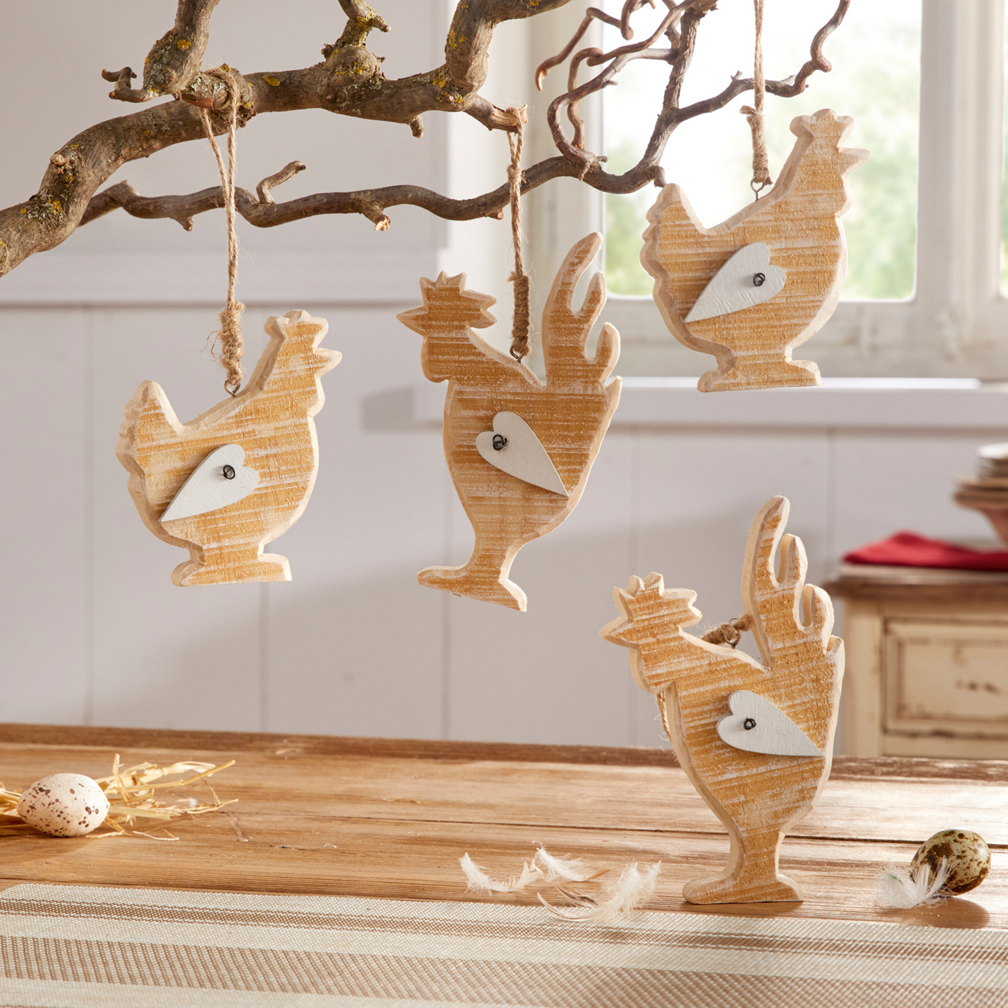 Hänger "Huhn &amp; Hahn", 4er Set  im Frank Flechtwaren Online Shop kaufen