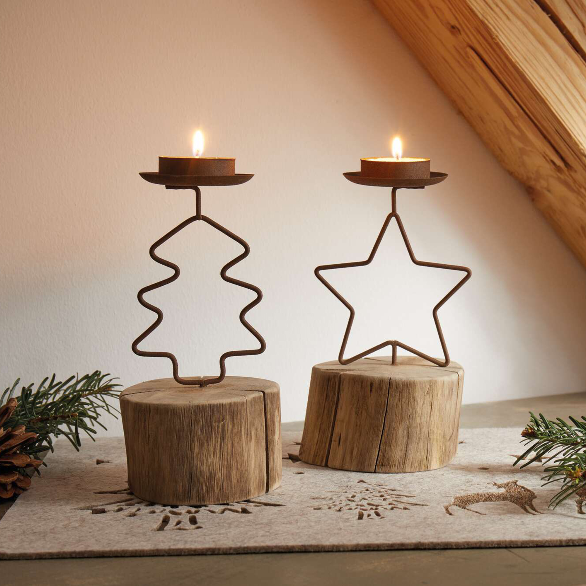 Teelichthalter "Weihnachtszeit", 2er Set  im Frank Flechtwaren Online Shop für Weihnachten kaufen