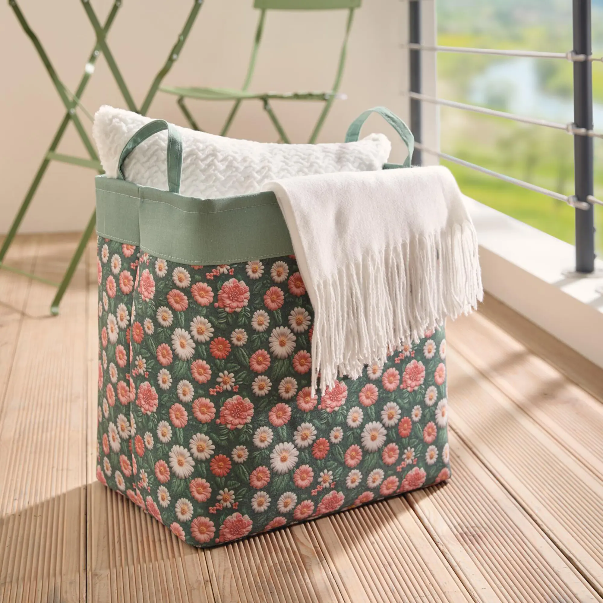 Stoffkorb "Blumen", groß  im Frank Flechtwaren Online Shop kaufen