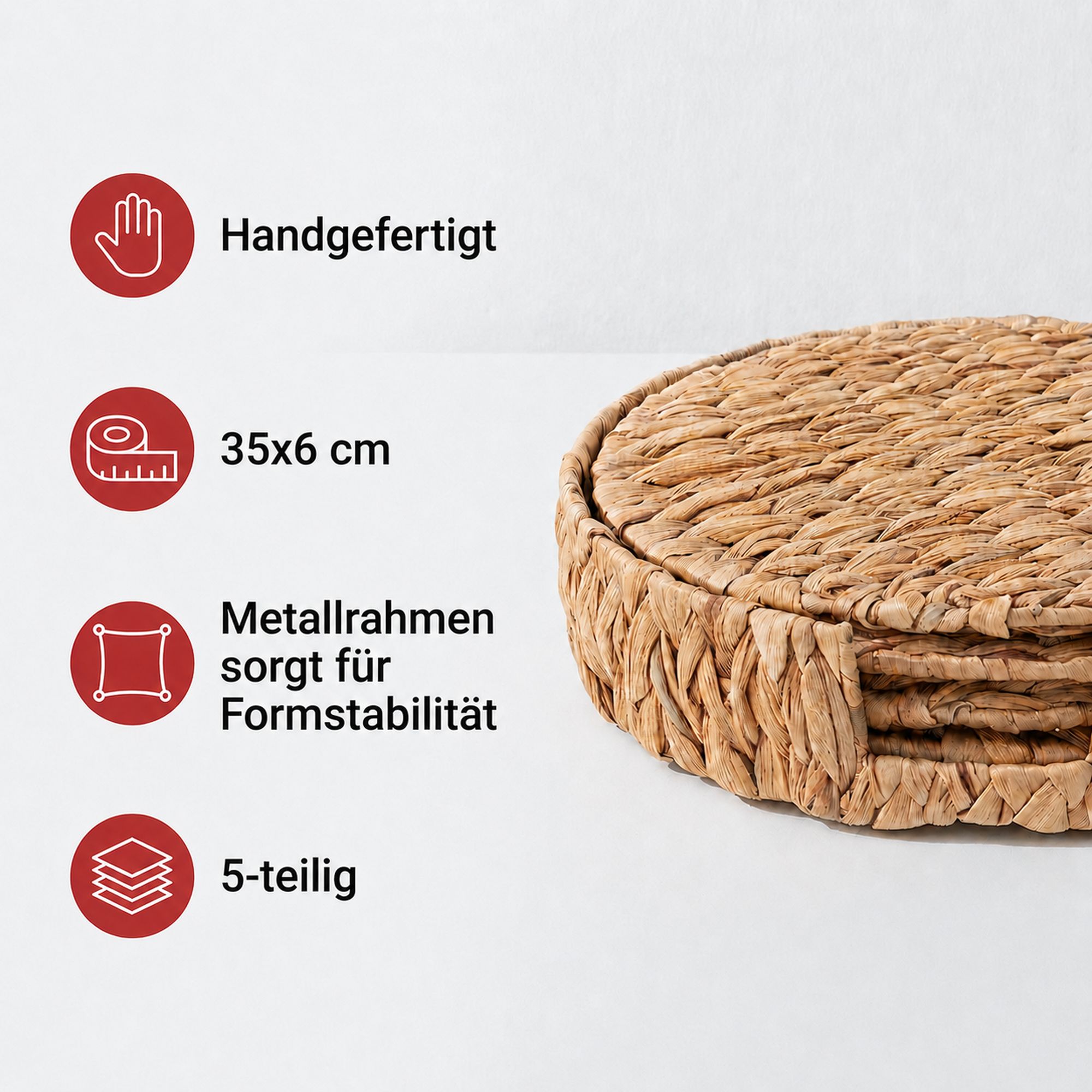 Platzteller-Set "Wasserhyazinthe", 5tlg.  im Frank Flechtwaren Online Shop für Gartenparty kaufen