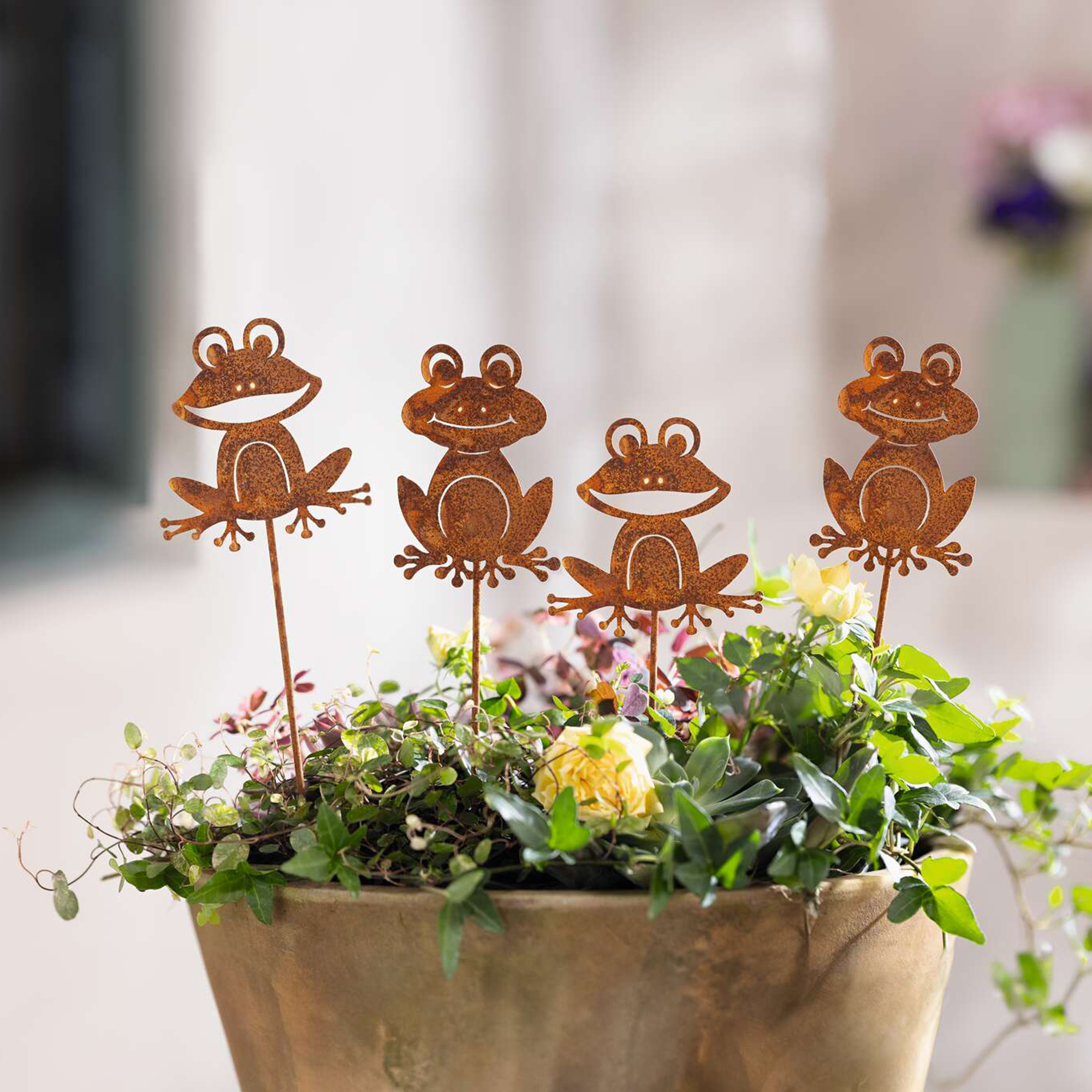 Gartenstecker "Frosch", 4er Set  im Frank Flechtwaren Online Shop kaufen