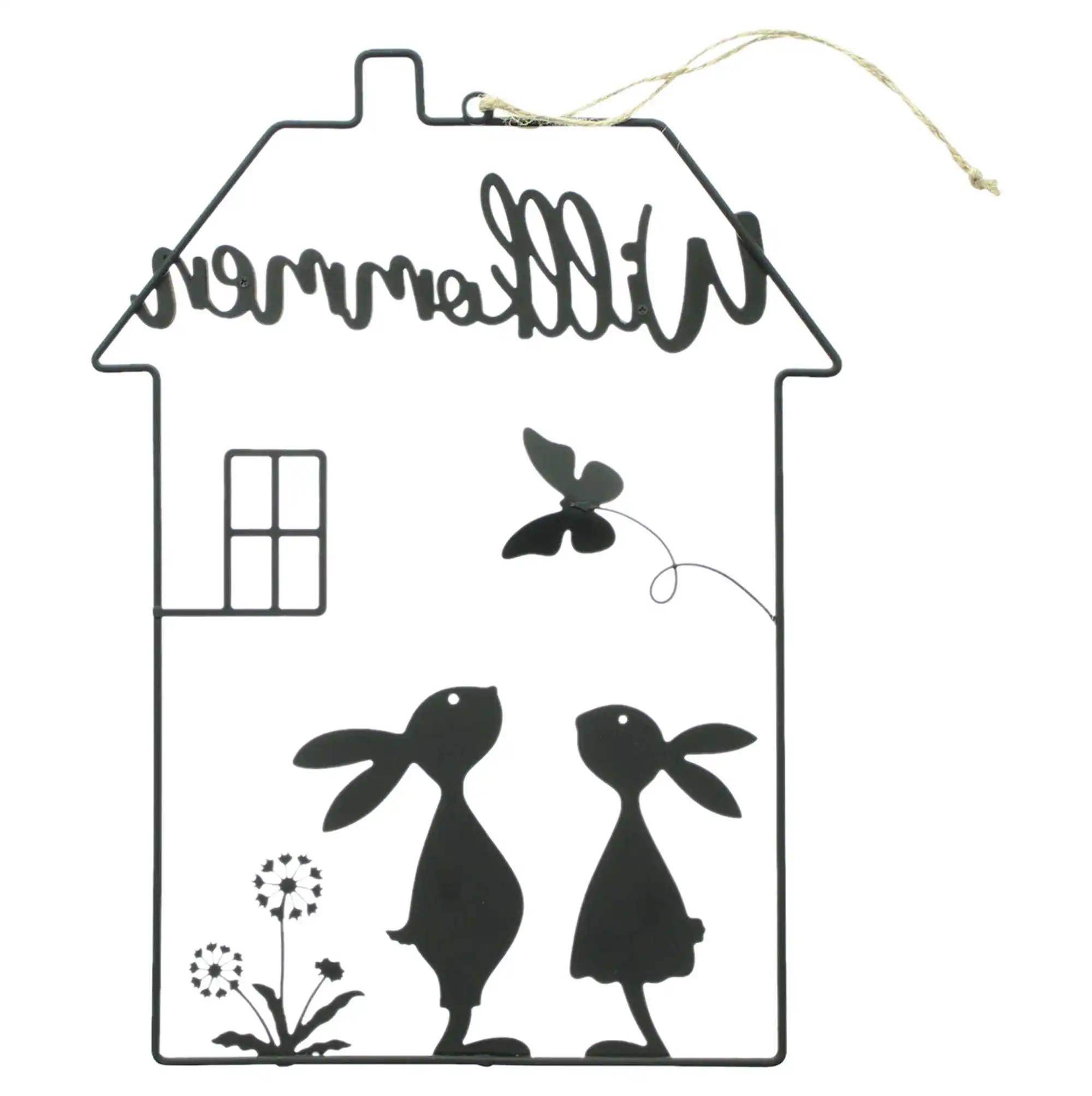 Hase im Haus "Willkommen"  im Frank Flechtwaren Online Shop für Ostern kaufen