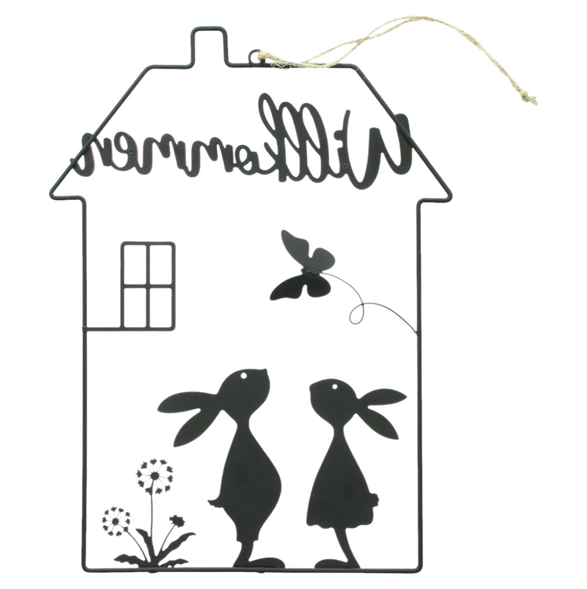 Hase im Haus "Willkommen"  im Frank Flechtwaren Online Shop für Ostern kaufen