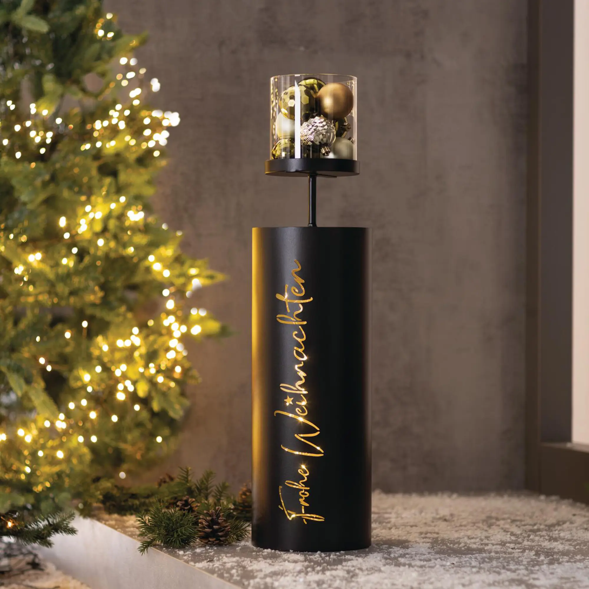 Windlichtsäule "Frohe Weihnachten"  im Frank Flechtwaren Online Shop kaufen