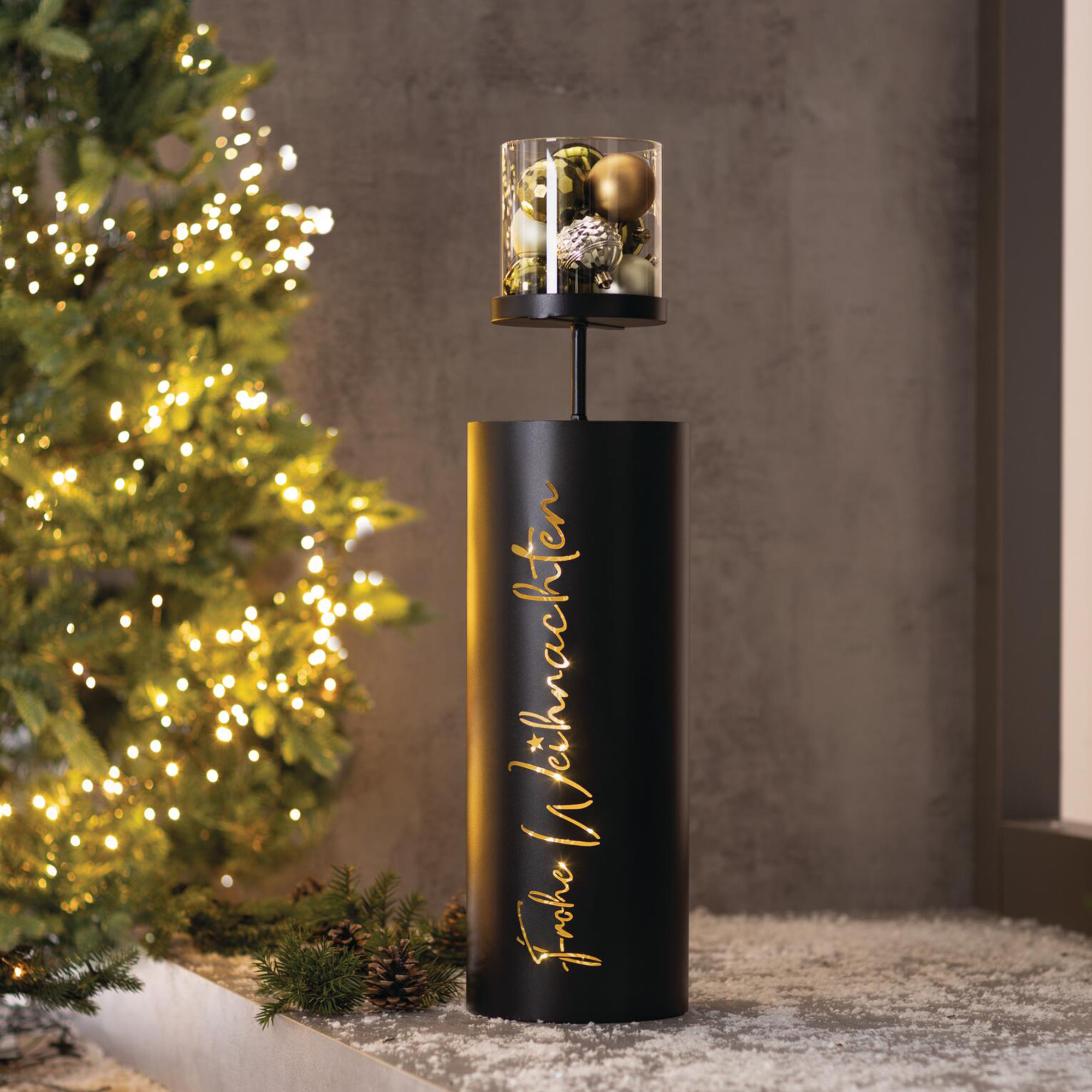 Windlichtsäule "Frohe Weihnachten"  im Frank Flechtwaren Online Shop kaufen
