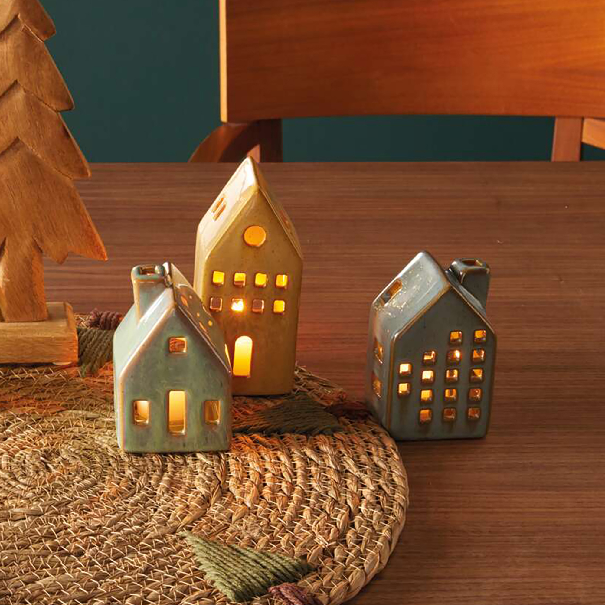 Teelichthalter "Häuser", 3er Set  im Frank Flechtwaren Online Shop kaufen