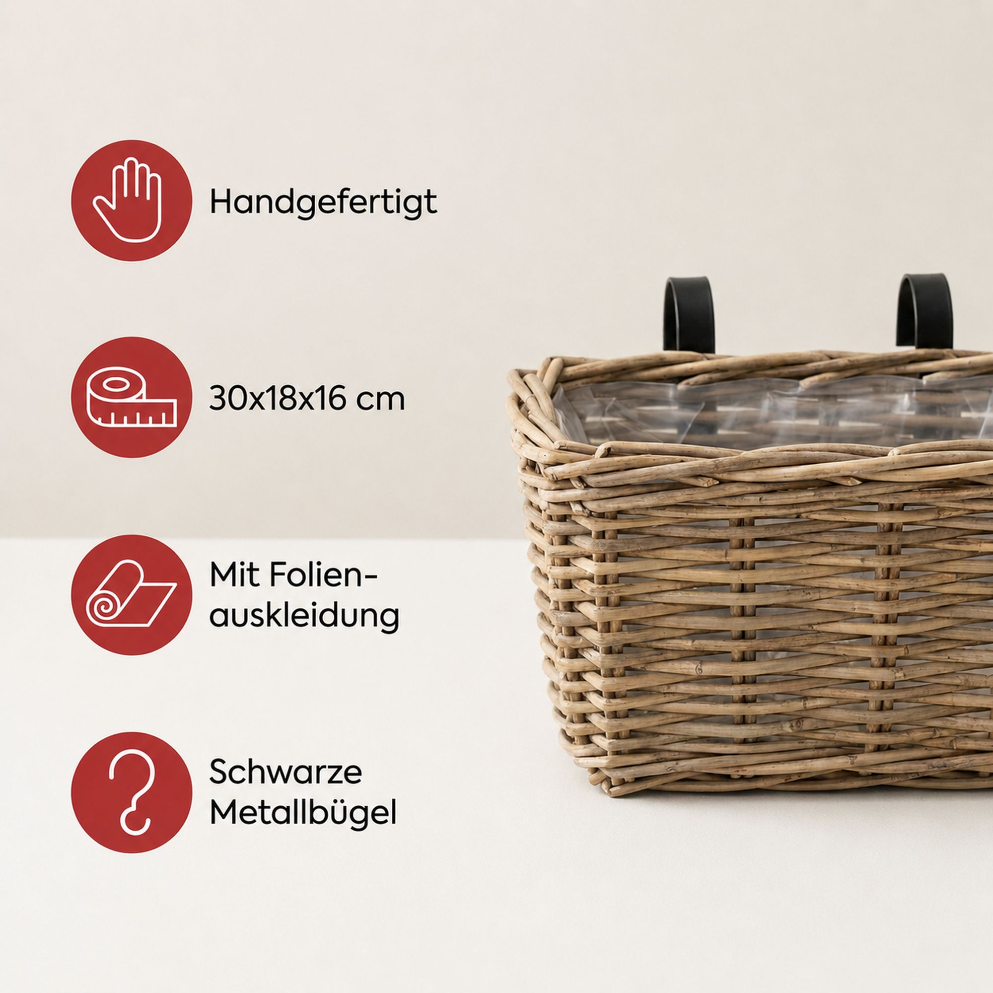 Balkonpflanzer "Rattan", klein  im Frank Flechtwaren Online Shop für Pflanztöpfe kaufen