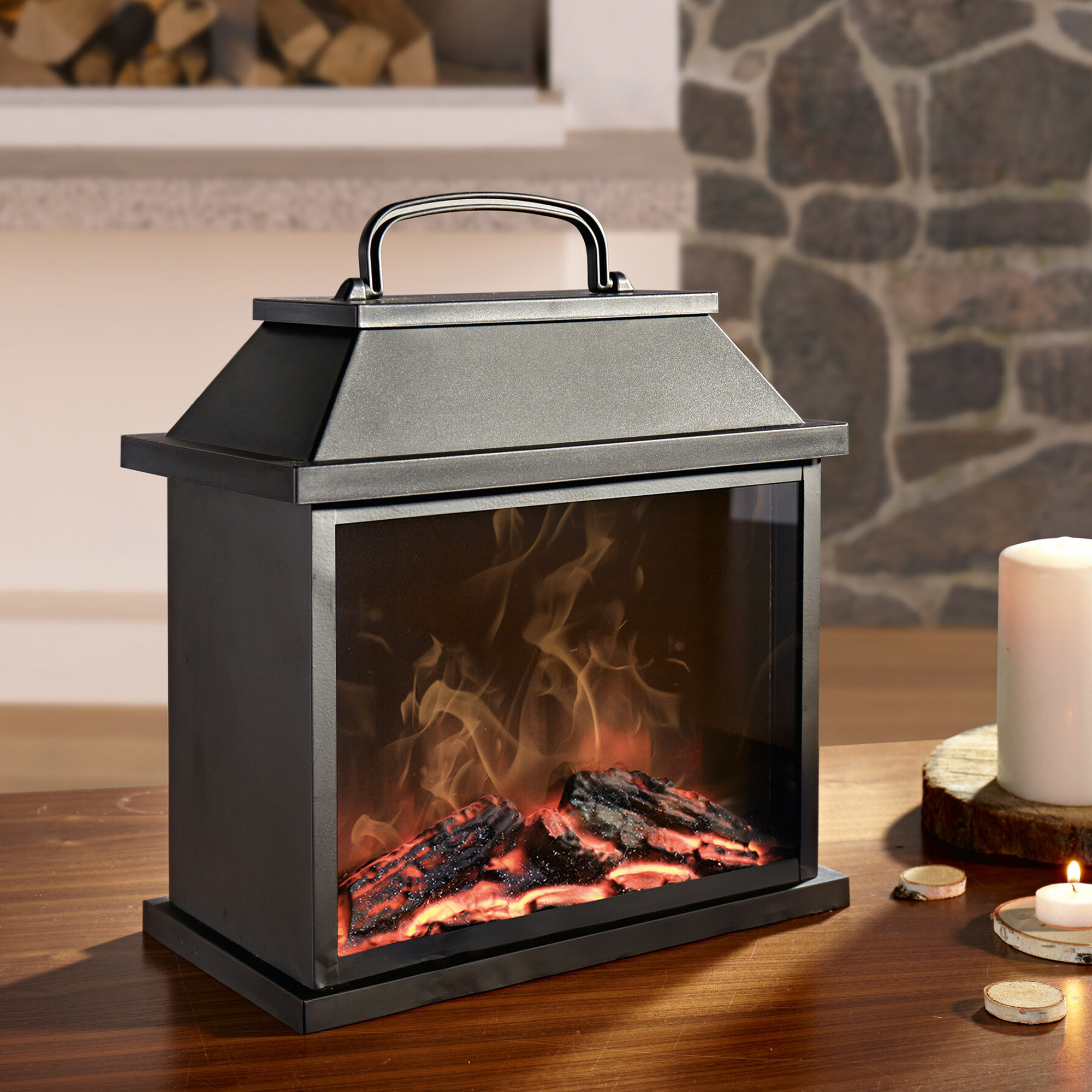 LED-Laterne "Kamin"  im Frank Flechtwaren Online Shop kaufen
