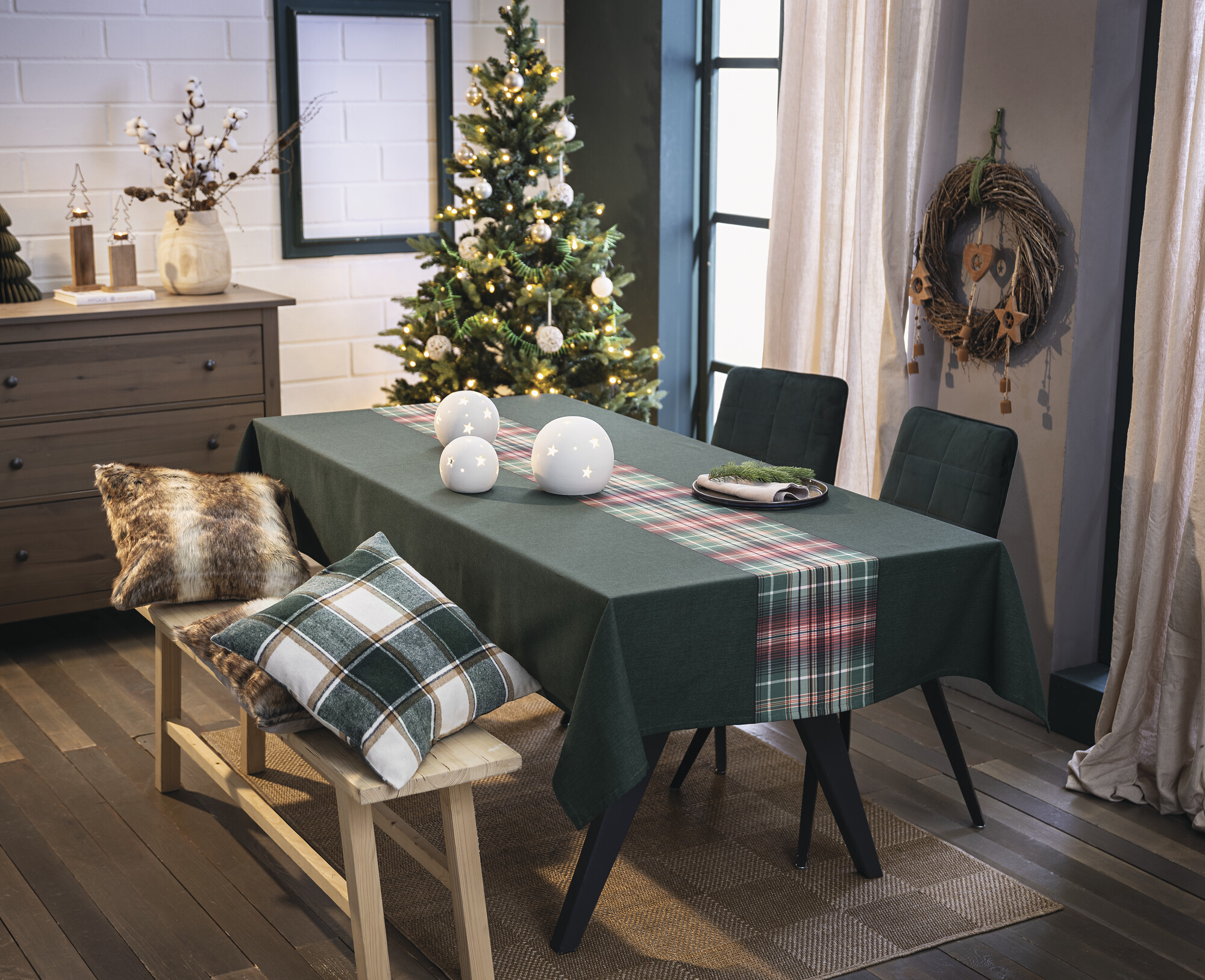 Tafeldecke "Karo-Grün"  im Frank Flechtwaren Online Shop für Tafeldecken kaufen