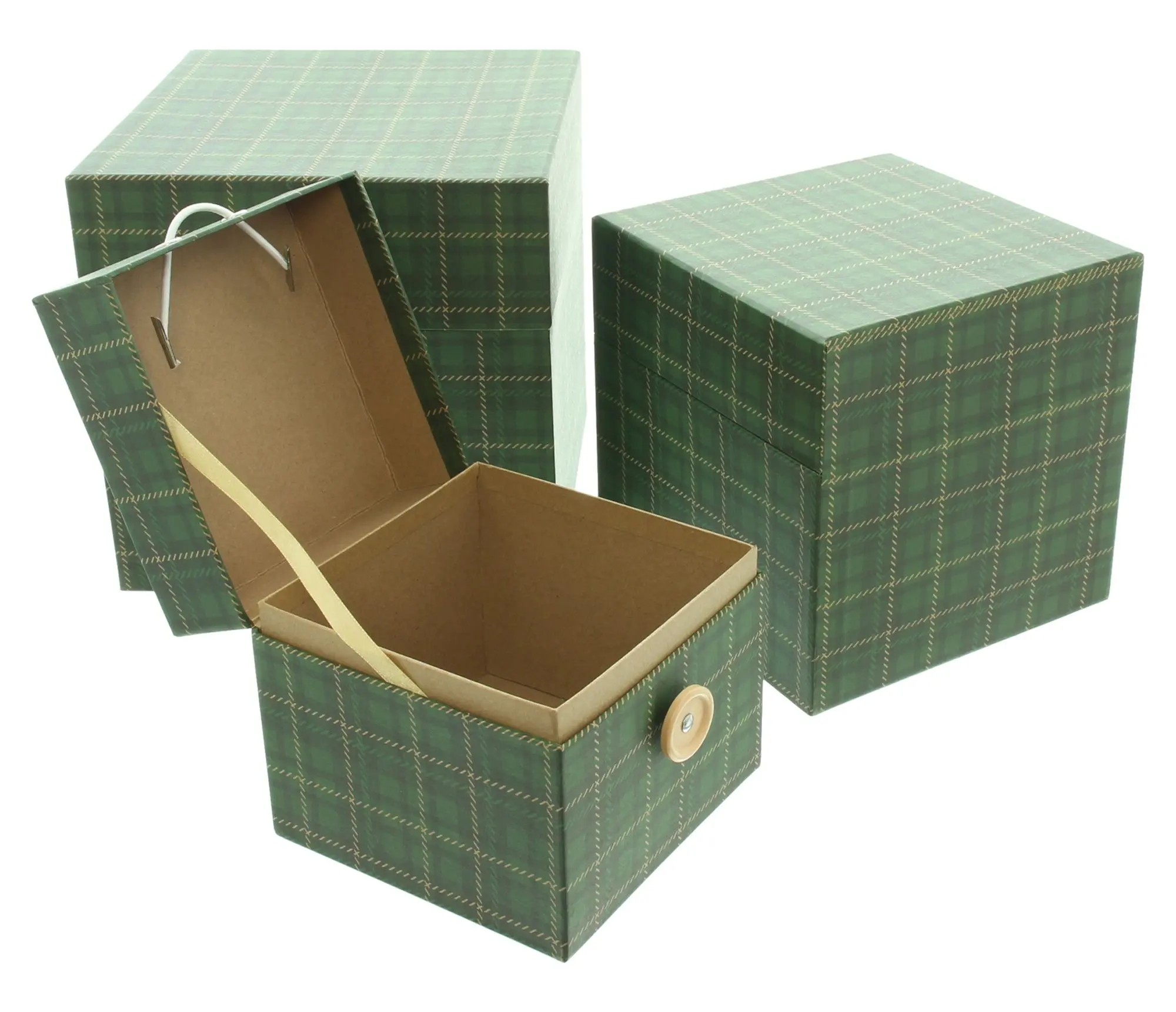 Geschenkbox "Grün kariert", 3er Set  im Frank Flechtwaren Online Shop für Geschenkboxen kaufen