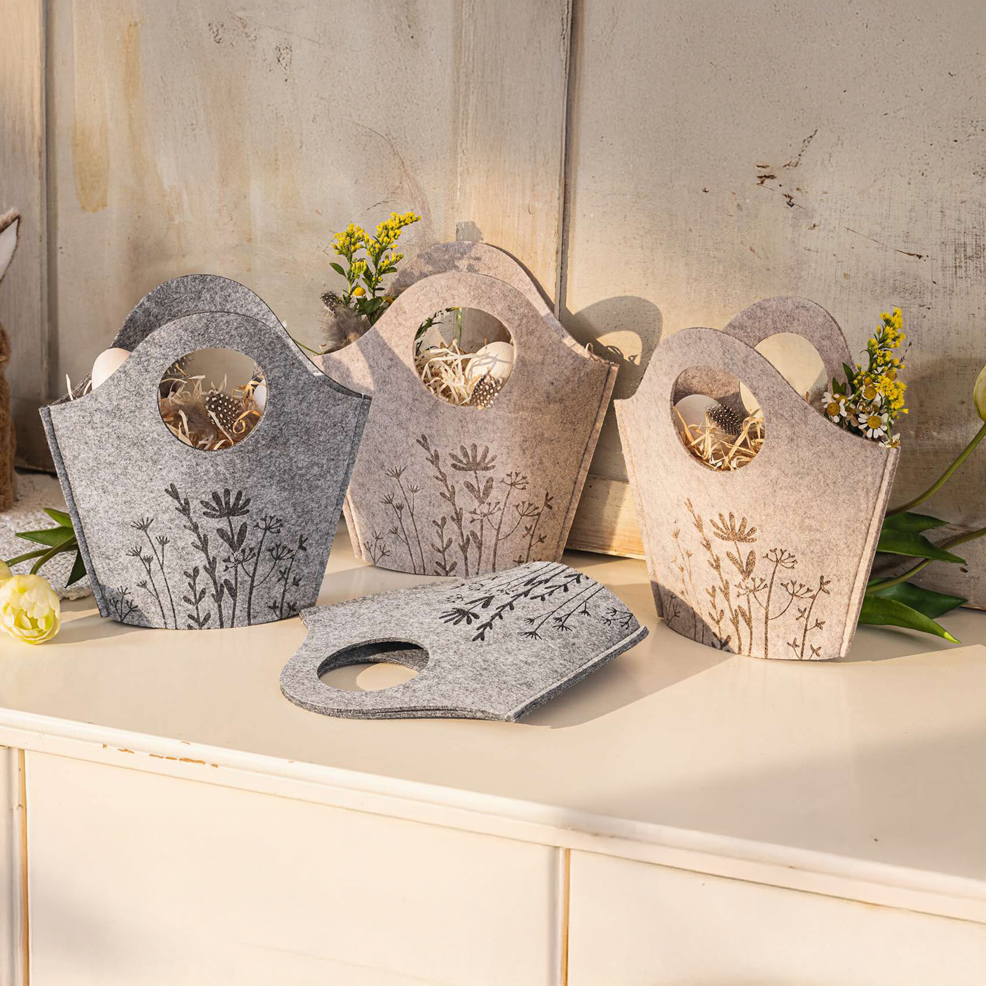 Filztasche "Blumenwiese", 4er Set  im Frank Flechtwaren Online Shop kaufen