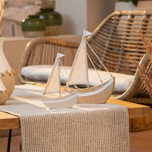 Segelboot zur Dekoration 20 x 15 x 3 cm Holz Textil 